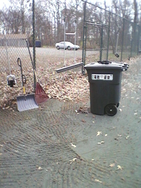 leaves and trash barrel